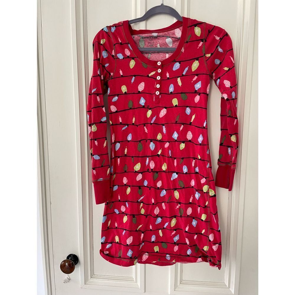 Little Blue house red Christmas light long sleeve nightgown Cotton XS